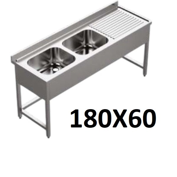 Sink Unit Set Doublej 180x60 Cm Bowl 40x50x30 With Stand Left S/s