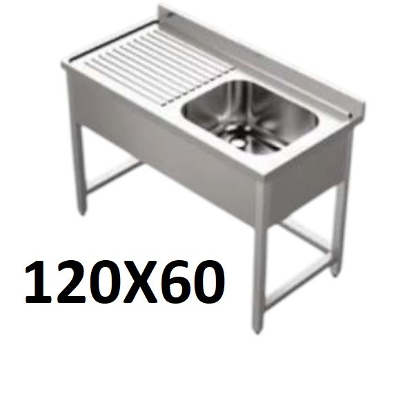 Sink Unit Set Singled 120x60 Cm Bowl 40x40x30 With Stand Right S/s
