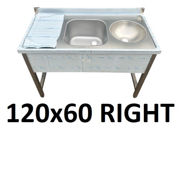 Sink Unit Set Singlef 120x60 Cm Bowl 40x40x25 With Hand Wash Bowl 30x17 Right With Stand S/s