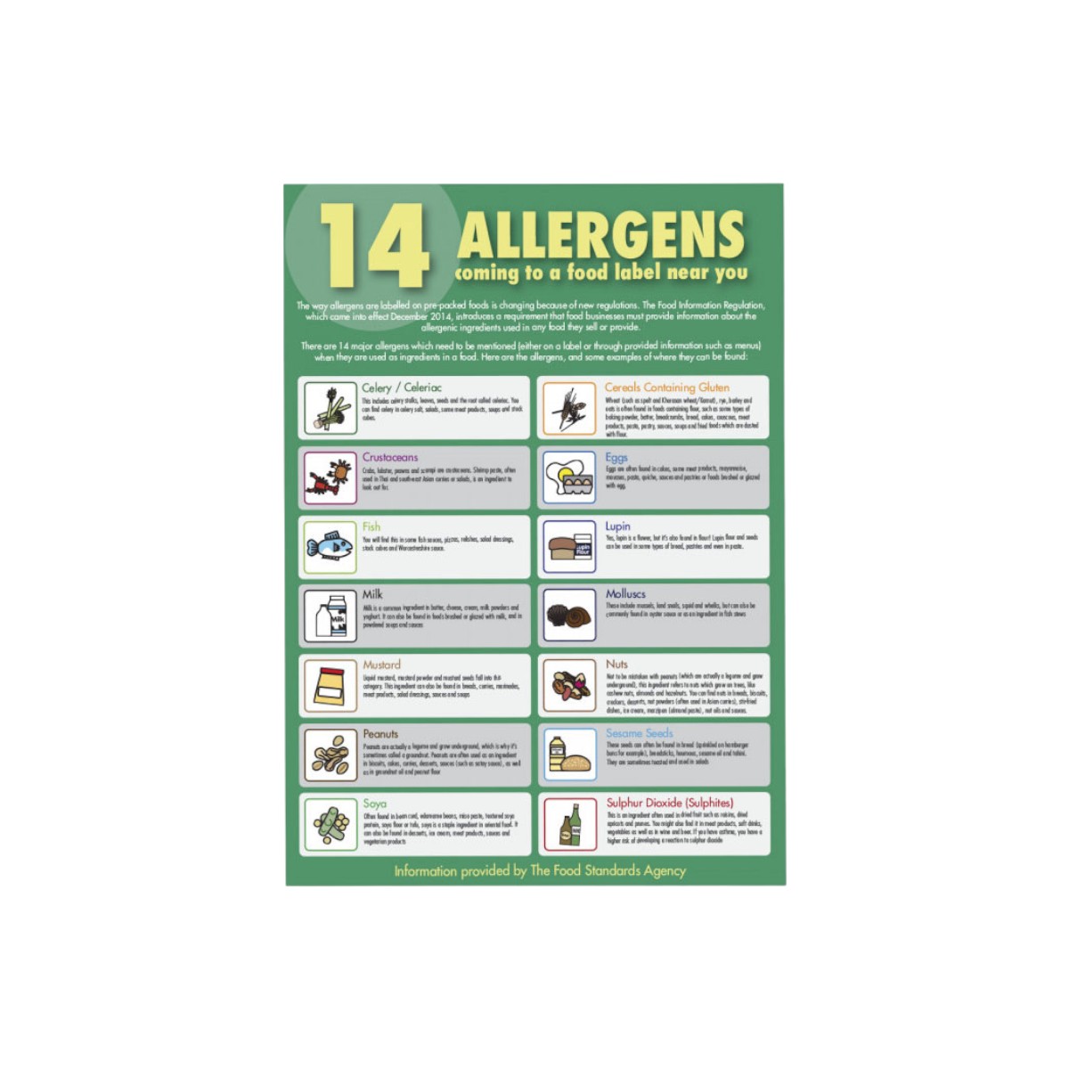 Allergens (14) Guide For Staff Notice A3 Size Fan018