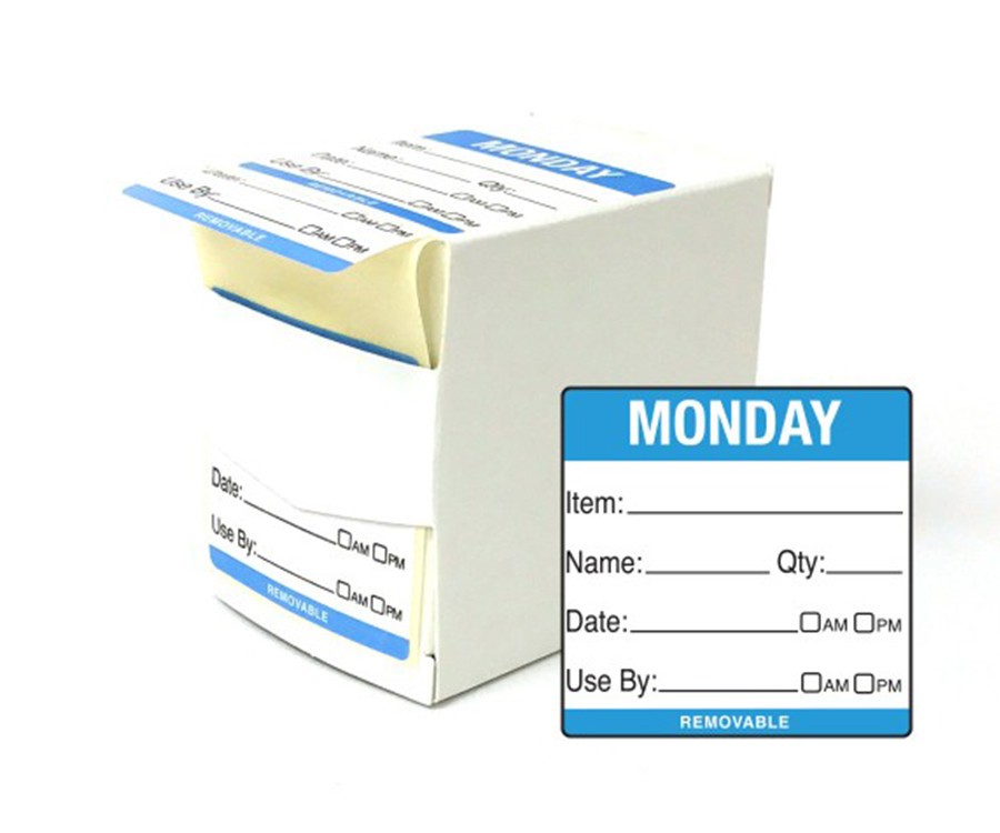 Day 50x50mm Monday Food Rotation Labels. 500 Per Roll Dy057
