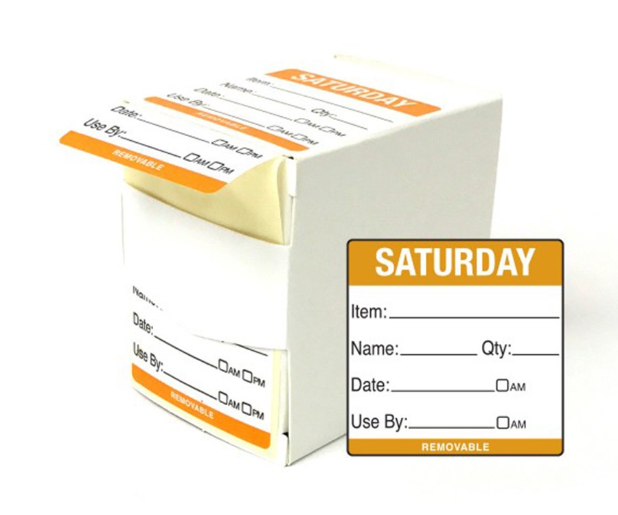 Day 50x50mm Saturday Food Rotation Labels. 500 Per Roll Dy062