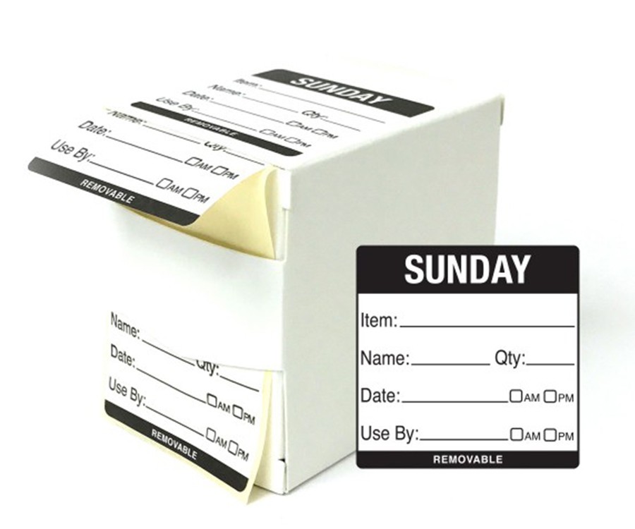 Day 50x50mm Sunday Food Rotation Labels. 500 Per Roll Dy063
