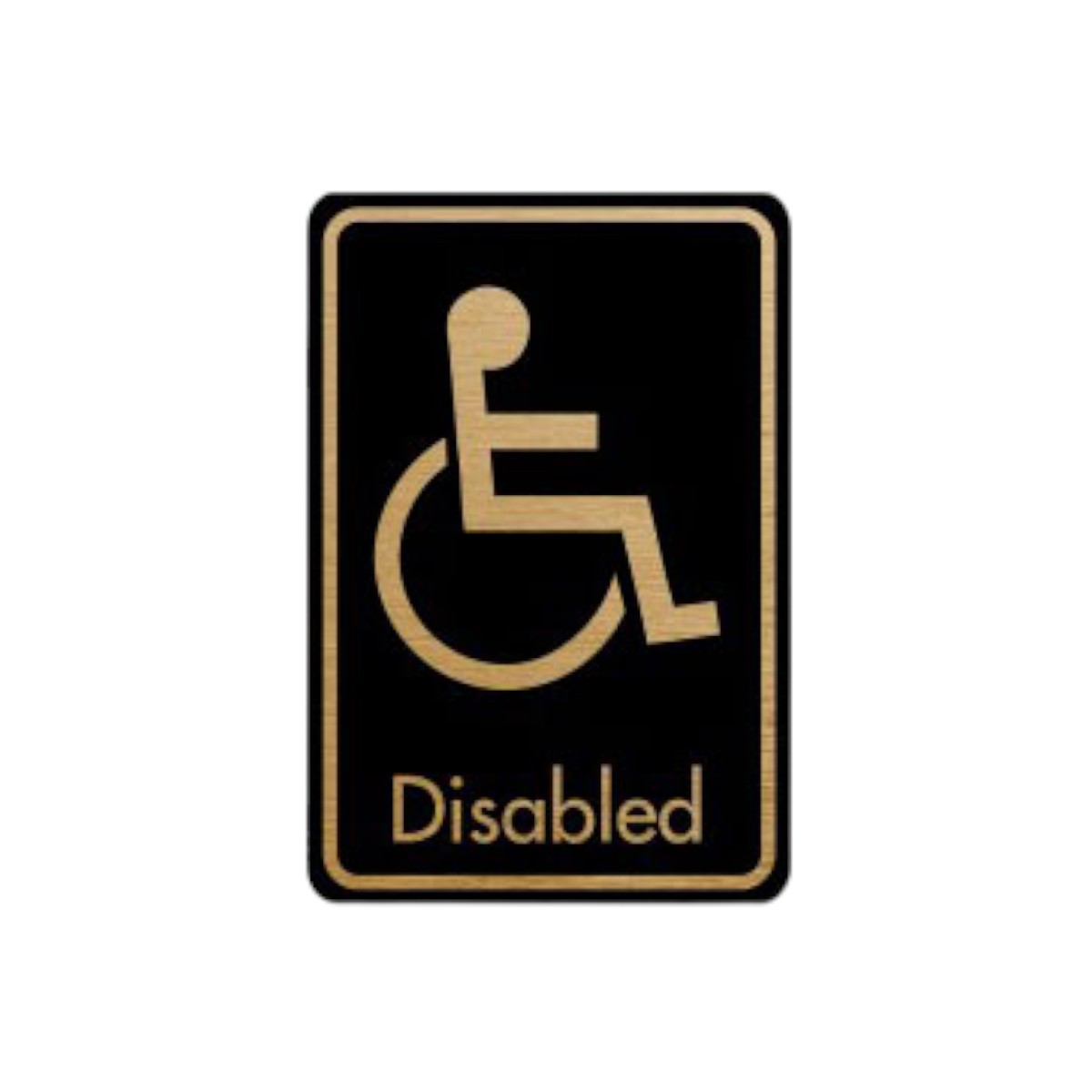 Disabled Symbol With Text Door Sign. Gold On Black Dm084