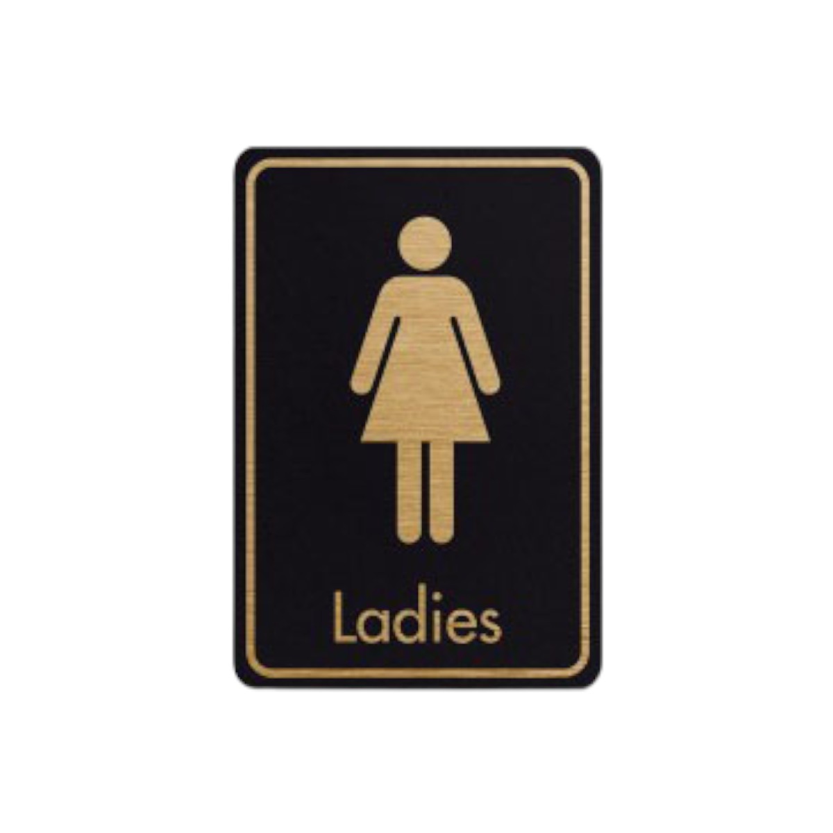 Ladies Symbol With Text Door Sign. Gold On Black Dm082