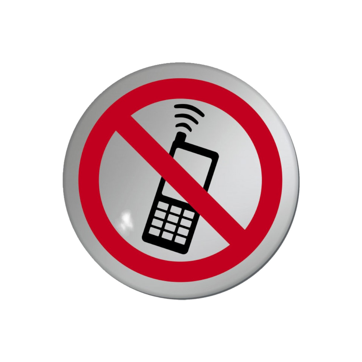 No Mobile Symbol Disk Silver Finish 75mm Diameter Ds018