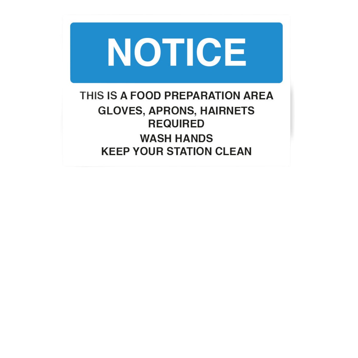 Notice Food Preparation Area - Staff Food Hygiene Notice Cs209