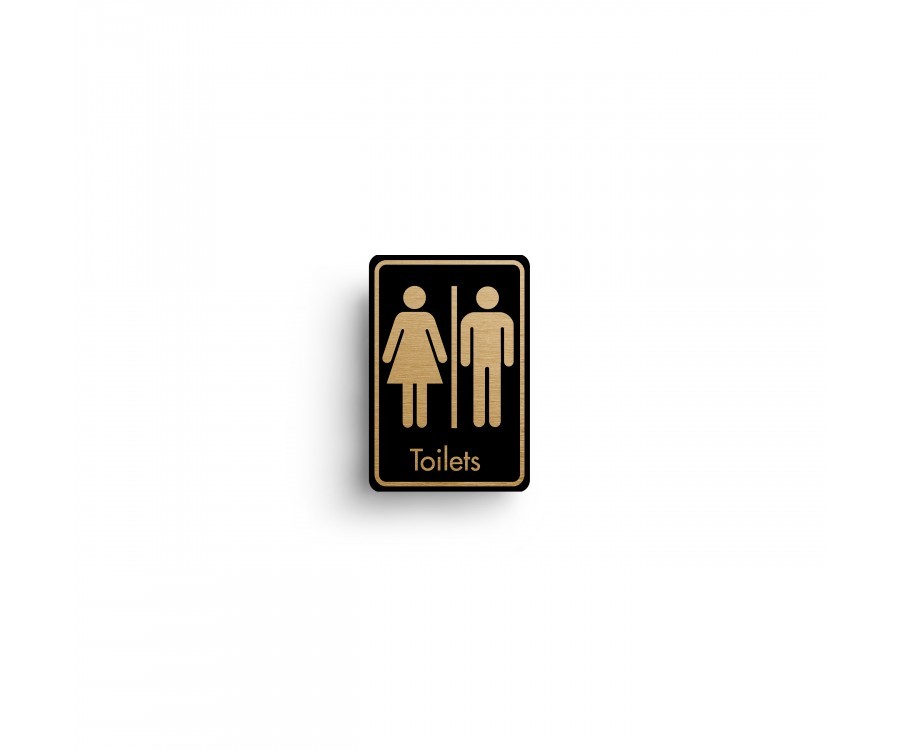 Toilets Symbol With Text Door Sign. Gold On Black Dm081