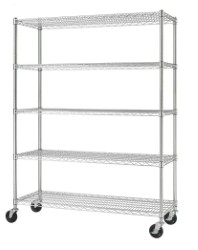 Chrome Cover Storge Wire Shelving 122x46x180 Cm 5 Tier With Wheels