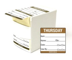 Day 50x50mm Thursday Food Rotation Labels. 500 Per Roll