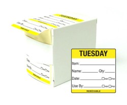 Day 50x50mm Tuesday Food Rotation Labels. 500 Per Roll