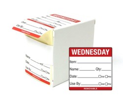 Day 50x50mm Wednesday Food Rotation Labels. 500 Per Roll